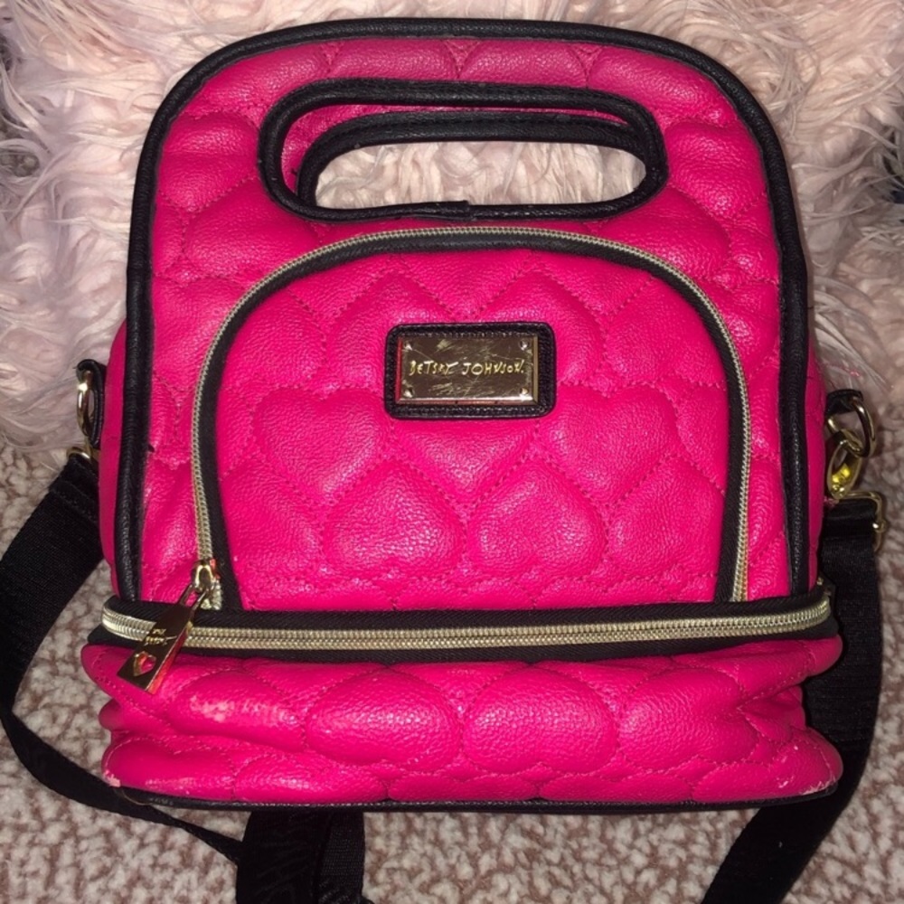 Betsey Johnson Pink & Black Heart Travel Lunch Bag